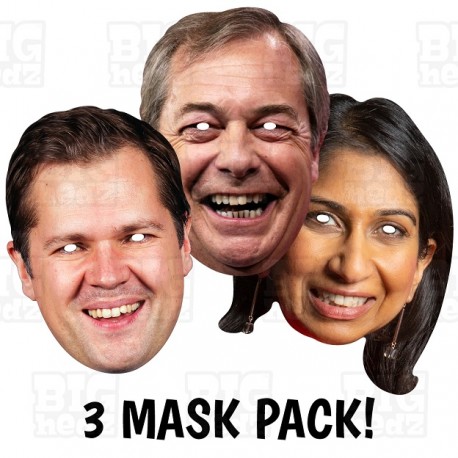 Nigel Farage, Robert Jenrick and Suella Braverman Triple Card Face Mask Pack Reform UK Party