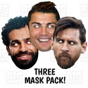Lionel Messi, Mohamed Mo Salah and Cristiano Ronaldo 3 Card Face Masks, Triple Striker Mask Pack