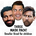 Kids Birthday Party Face Masks, 3 Mask Pack of Messi, Mo Salah and Ronaldo 