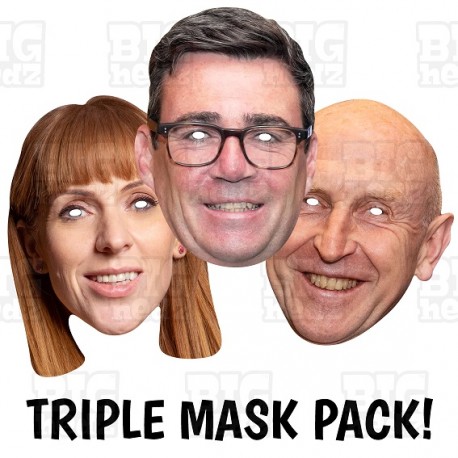 Labour Party 3 Card Face Mask Pack : A Burnham, A Rayner, J Healey