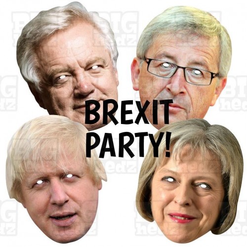 BREXIT PARTY : 4 Mask Pack BIG A3 Size Face Masks - David Davis + Jean-Claude Juncker + Theresa May + Boris Johnson