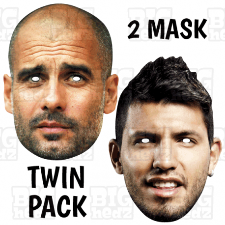 SERGIO "Kun" AGUERO + PEP GUARDIOLA : Life-size Card Face Masks TWIN PACK