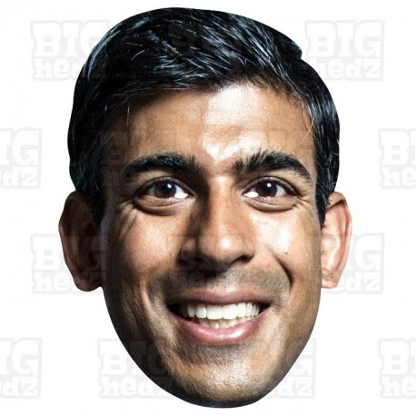 Card face mask on elastic of Rishi Sunak the ex-chancellor of the exchequer and candidate for election