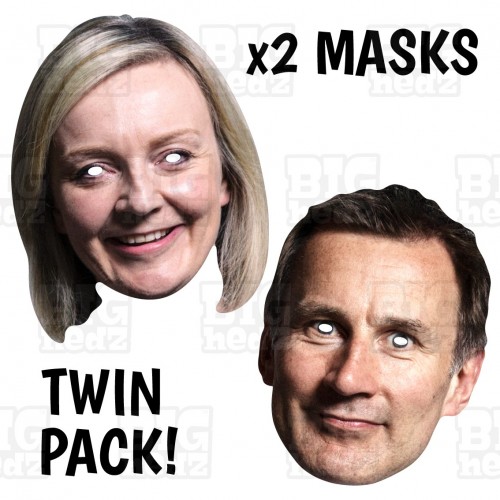 Liz Truss Prime Minister and Jeremy Hunt Chancellor card face masks