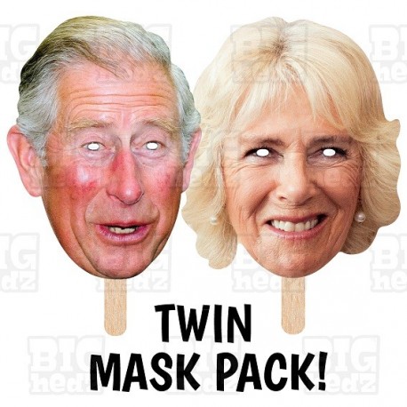 King Charles III and Camilla twin card face mask pack on sticks