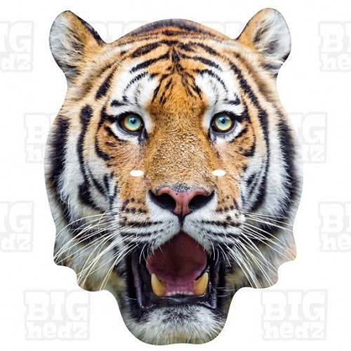 Tiger card face mask with an elastic strap.