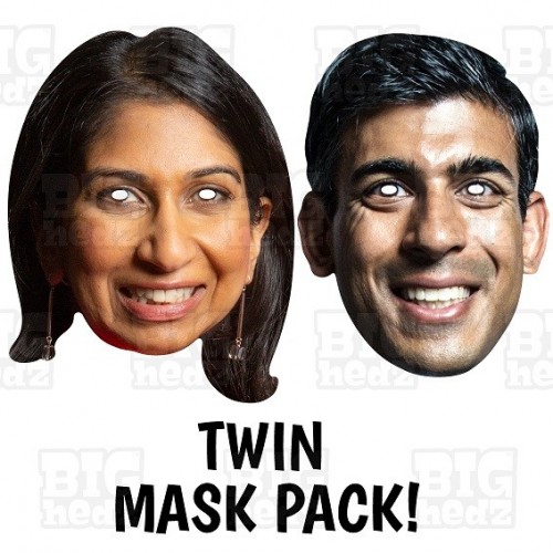 Rishi Sunak & Suella Braverman Twin Mask Pack on elastic or to hold with a stick