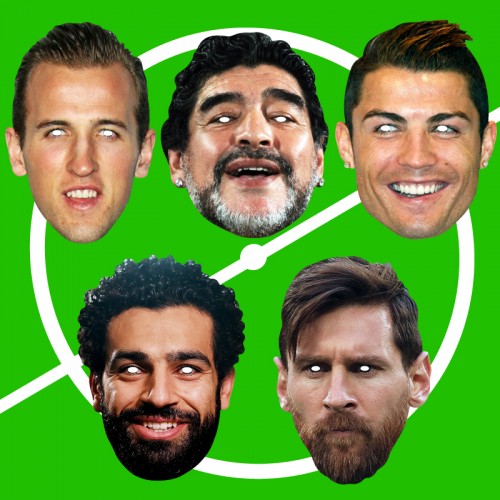Football Player card face masks, including Messi, Ronaldo, Kane, Salah and Diego Maradona!