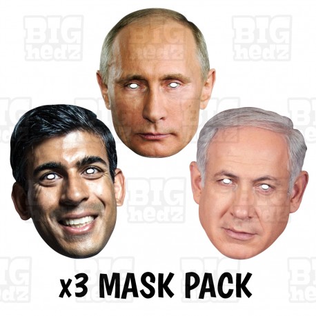Vladimir Putin, Rishi Sunak, Benjamin Netanyahu 3 CARD MASK PACK