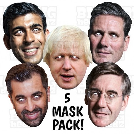 Politician 5 Face Mask Pack Sunak Boris Starmer Yousef Mogg