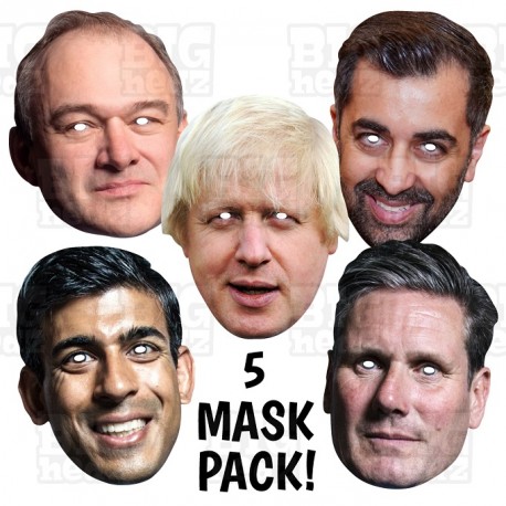 General Election 5 Mask Pack : Rishi Sunak,Boris Johnson, Keir Starmer, Ed Davey, Humza Yousef