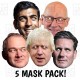 General Election card face masks of Sunak, Starmer, Ed Davey, John Swinney, Boris Johnson