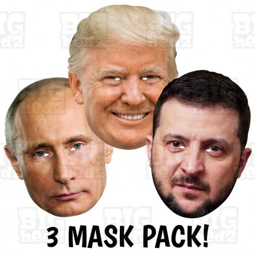 Peace Talks 3 GIANT Face Masks of Volodymyr Zelensky, Donald Trump and Vladimir Putin.