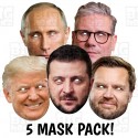 Ukraine Peace Talks 5 Mask Pack of Zelenskyy, Trump, JD Vance, Putin and Starmer