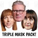 Labour Party Card Face Masks of Keir Starmer, Rachel Reeves, Angela Rayner