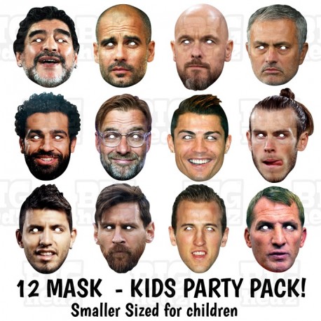 12 Face Mask Kids Football Player and Manager Party Pack!