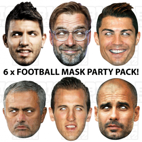 Kid's Party 6 Mask Pack : KANE + RONALDO + AGUERO + PEP + KLOPP + MOURINHO Face Masks