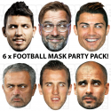 Kid's Party 6 Mask Pack : KANE + RONALDO + AGUERO + PEP + KLOPP + MOURINHO Face Masks